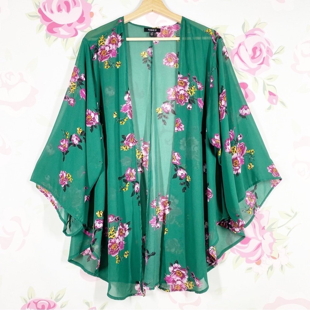 TORRID Floral Print Boho Open Front Kimono Cover Up 1X 2X
